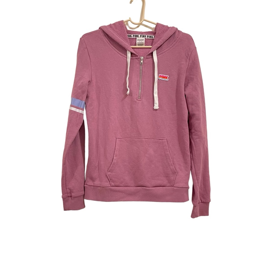 Victoria's Secret PINK Hoodie Women's Medium 1/4 Zip Purple lilac Cotton Blend